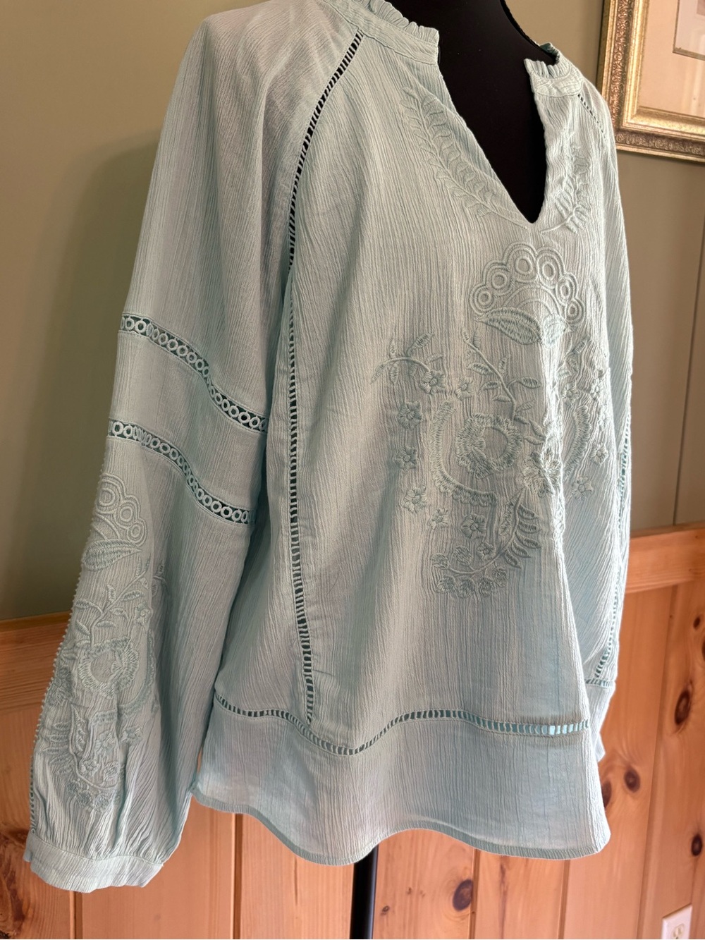 Wonderly Bath Blue Embroidered Women’s Cotton Blouse. Size M NWT - Picture 2 of 11